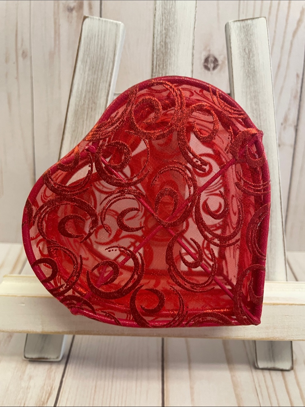 Red Sheer Valentines Day Heart Gift Storage Craft Candy Small 4.75” x 2.75” NEW
